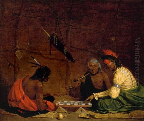 Winnebagos Playing Checkers, 1842 Oil Painting by Charles Deas