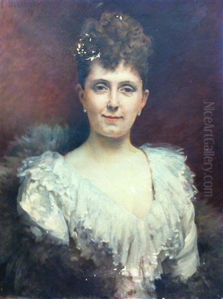 Portrait De Jeune Femme En Blanc Oil Painting by Edouard Bernard Debat-Ponsan