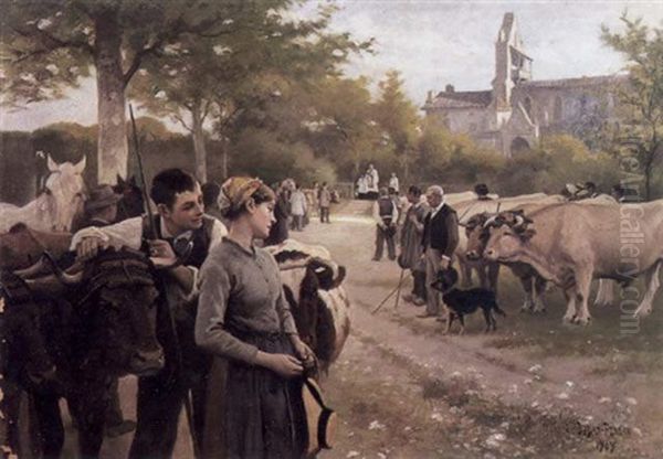 La Saint Roch, Benediction Des Animaux Oil Painting by Edouard Bernard Debat-Ponsan