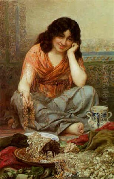 Jeune Femme Aux Bijoux Oil Painting by Edouard Bernard Debat-Ponsan