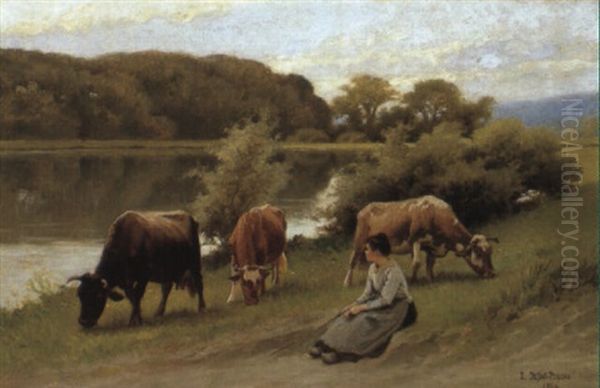 Keeper Of The Cattle Oil Painting by Edouard Bernard Debat-Ponsan