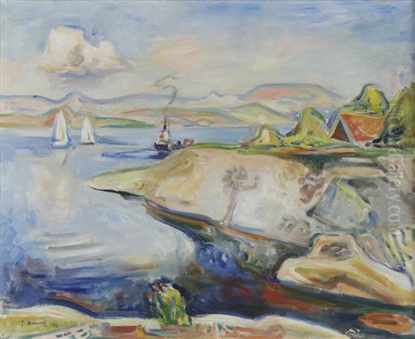 Kystlandskap Med Bater Oil Painting by Per Deberitz