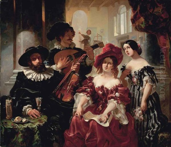 A Recital In The Artist's Studio Oil Painting by Francois-Hippolyte Debon