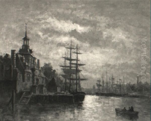 Hafen Mit Lastensegler Und Altem Handelskontor Oil Painting by Rene Charles Louis Debraux