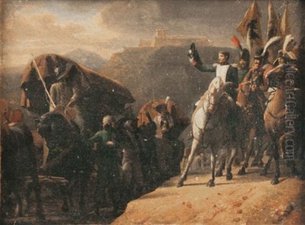 Napoleon Ier Saluant Un Convoi De Blesses Autrichiens Et Rendant Hommage Au Courage Malheureux Oil Painting by Jean-Baptiste Debret