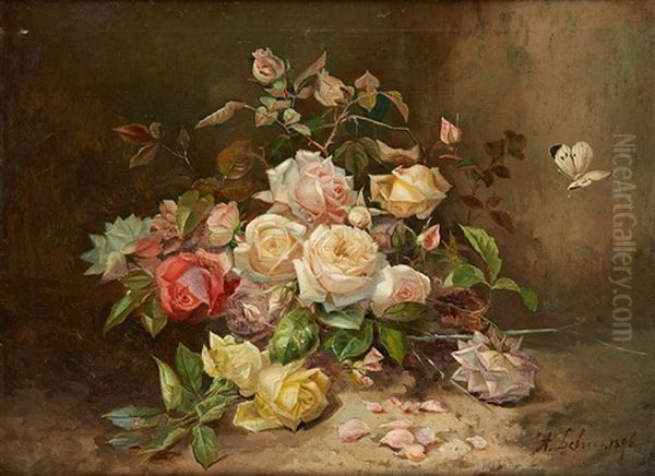 Jetee De Roses Avec Papillon Oil Painting by Alexandre Debrus