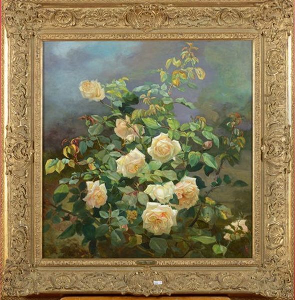 Gerbe De Roses Blanches Oil Painting by Alexandre Debrus