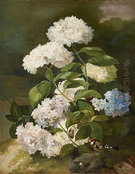 Oiseau, Papillon Et Fleurs Oil Painting by Alexandre Debrus