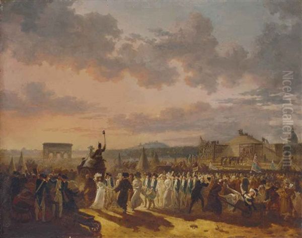 Preparation Pour La Fete De La Federation Oil Painting by Philibert Louis Debucourt