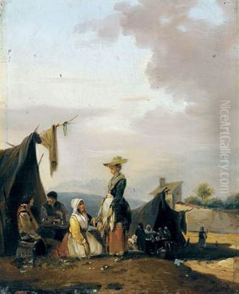 Les Cabarets Ambulants Oil Painting by Philibert Louis Debucourt