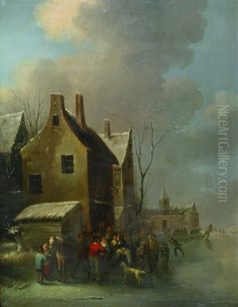 Winterlandschaft Mit Wirtshaus Oil Painting by Philibert Louis Debucourt