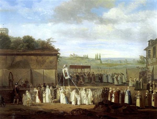 Une Procession Dans Un Village Des Enviroms De Paris (louvre-en-paris?) Oil Painting by Philibert Louis Debucourt