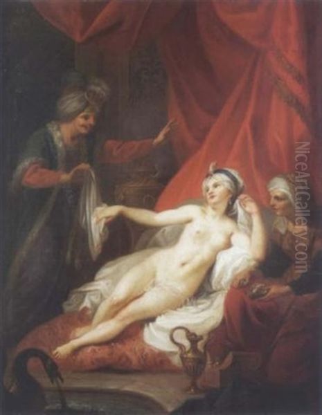 Femme Surprise A Sa Toilette Oil Painting by Philibert Louis Debucourt