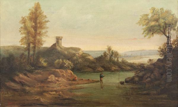 Pecheur En Bord De Riviere Oil Painting by Adolphe Appian