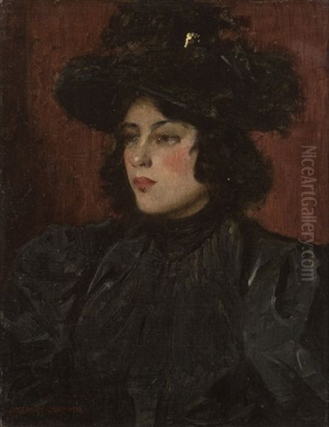 Lady In A Black Hat Oil Painting by Joseph Rodefer DeCamp