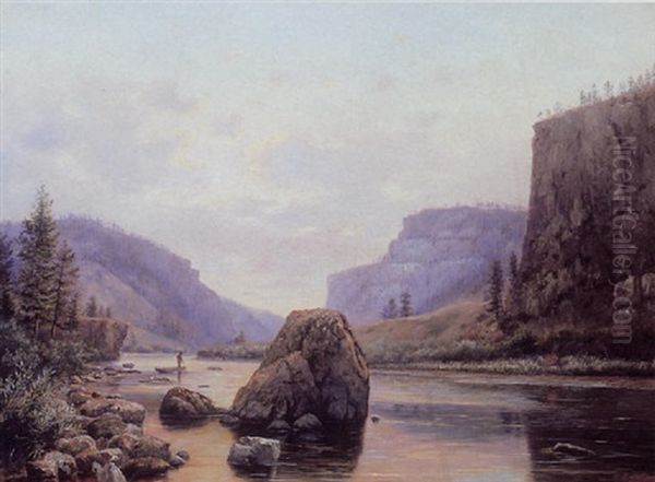 A Lone Figure On A River Oil Painting by Ralph Earl Decamp