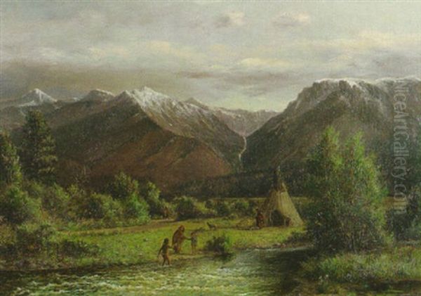 An Indian Encampment At A Mountain Stream by Ralph Earl Decamp