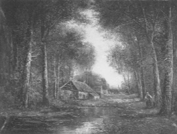 The Village In The Woodland Clearing Oil Painting by Albert Decamps