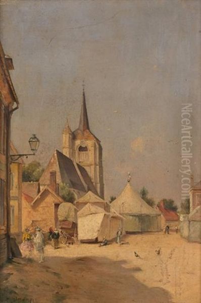 Vue De Village Oil Painting by Alexandre Gabriel Decamps