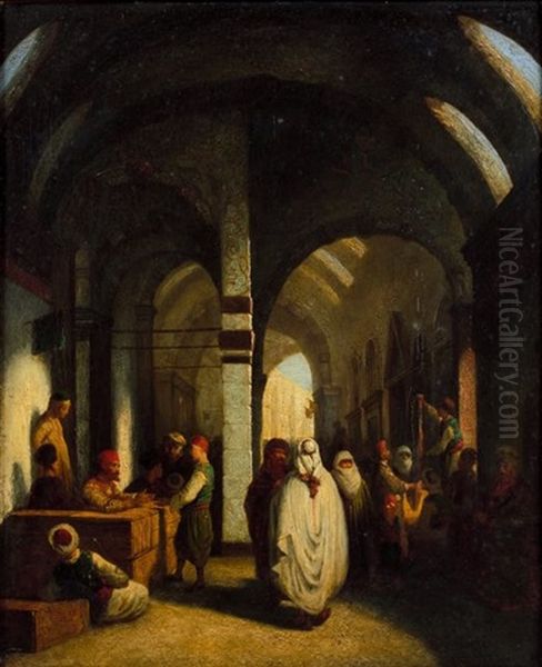 Scene De Souk Oil Painting by Alexandre Gabriel Decamps