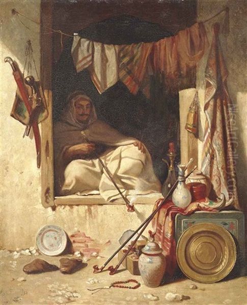 A Seated Algerian Oil Painting by Alexandre Gabriel Decamps