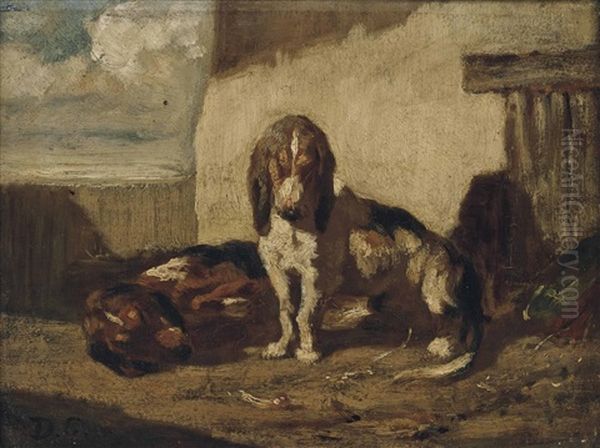 Basset Hounds Oil Painting by Alexandre Gabriel Decamps