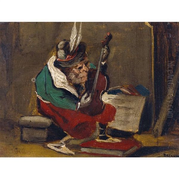 Geige Spielender Affe Oil Painting by Alexandre Gabriel Decamps