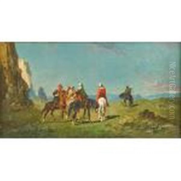 Hunting Party Oil Painting by Alexandre Gabriel Decamps