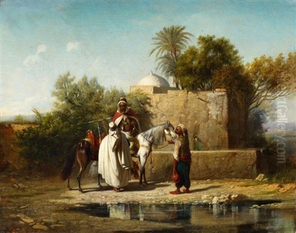 Marokkaner In Der Oase Oil Painting by Alexandre Gabriel Decamps