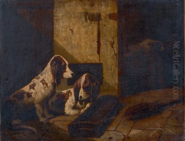 Bassets Au Chenil Oil Painting by Alexandre Gabriel Decamps