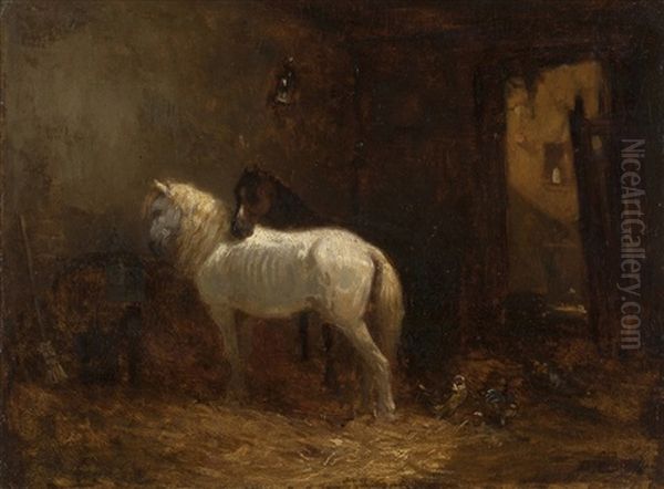 Stable Oil Painting by Alexandre Gabriel Decamps