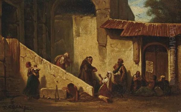 Moine Aupres De Mendiants Dans Une Cour Oil Painting by Alexandre Gabriel Decamps