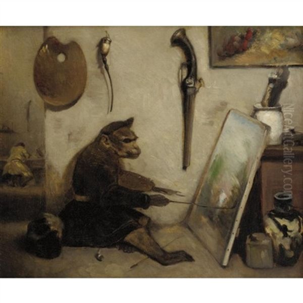 The Artist In His Studio Oil Painting by Alexandre Gabriel Decamps