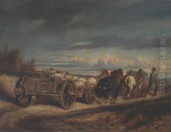 Attelage Au Chariot Oil Painting by Alexandre Gabriel Decamps