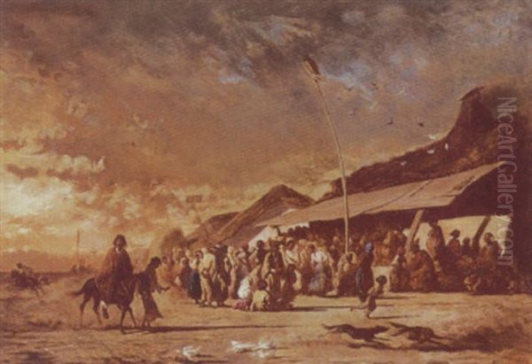 Tempete Sur Le Campement Oil Painting by Alexandre Gabriel Decamps