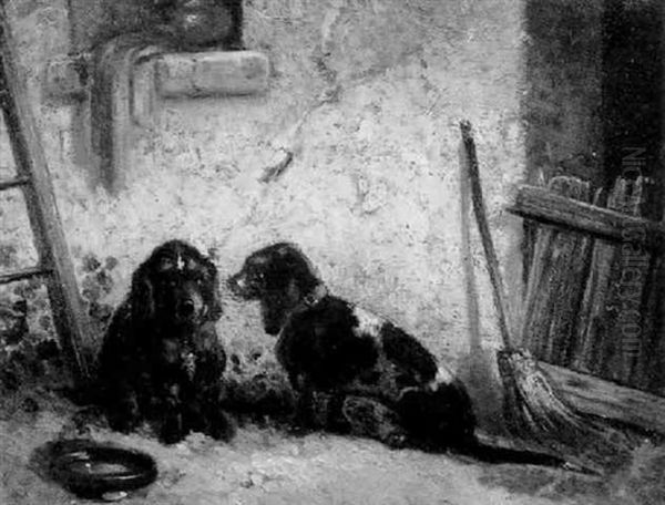 Dogs In A Kennel Oil Painting by Alexandre Gabriel Decamps