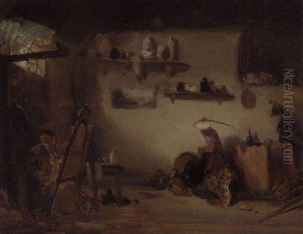 Le Singe A L'atelier Oil Painting by Alexandre Gabriel Decamps