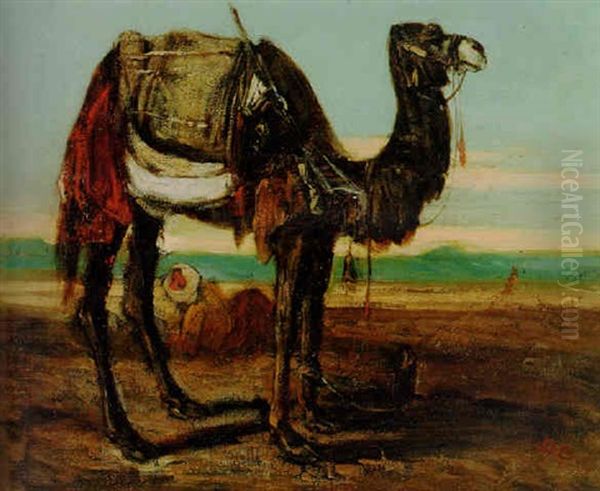 A Bedoin And A Camel Resting In A Desert Landscape Oil Painting by Alexandre Gabriel Decamps