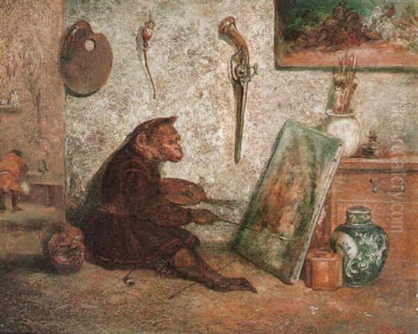 Le Singe-peintre Oil Painting by Alexandre Gabriel Decamps