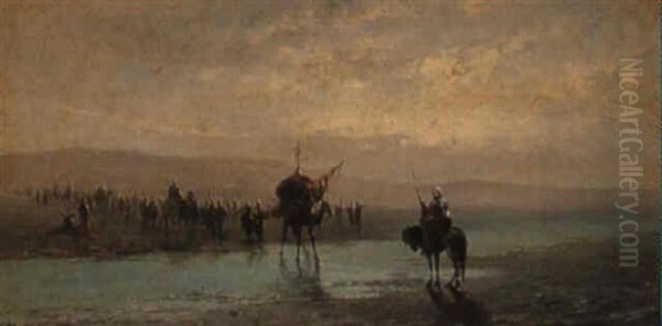 Arab Caravan In The Desert Oil Painting by Alexandre Gabriel Decamps