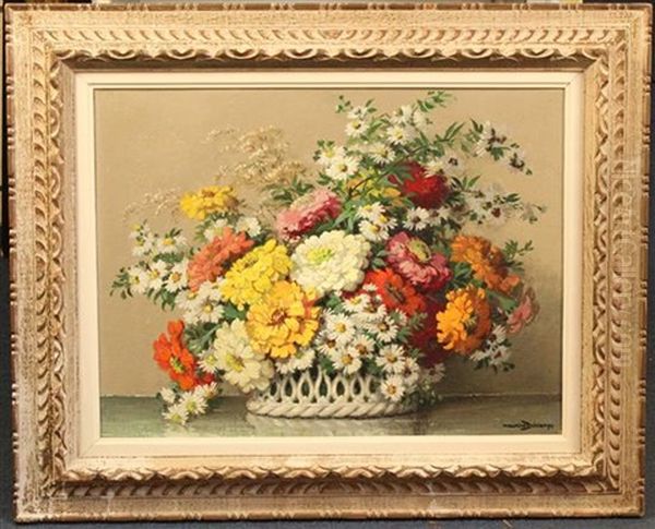 Still Life Of Flowers In A Basket by Maurice Alfred Decamps