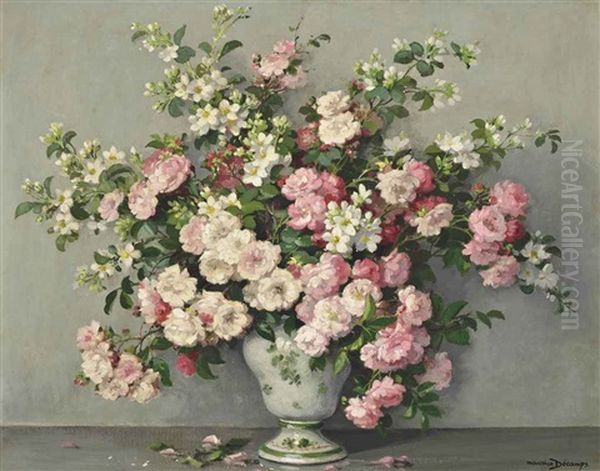 Rambling Roses In A Vase by Maurice Alfred Decamps