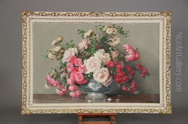 Vase De Roses by Maurice Alfred Decamps