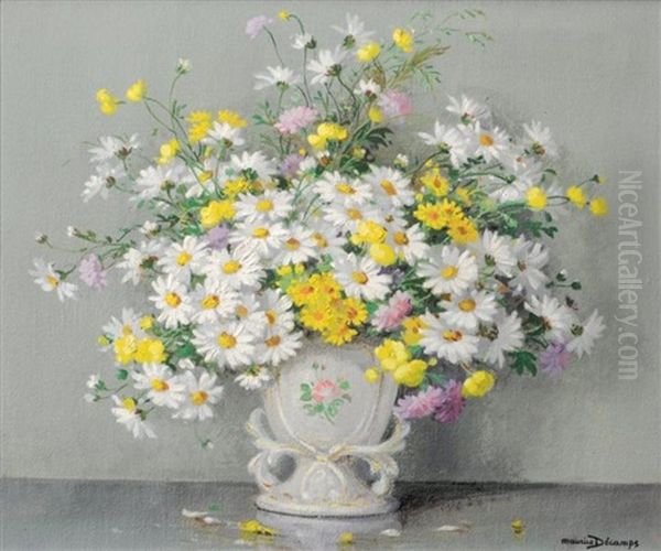 Marguerites Dans Un Vase De Porcelaine by Maurice Alfred Decamps