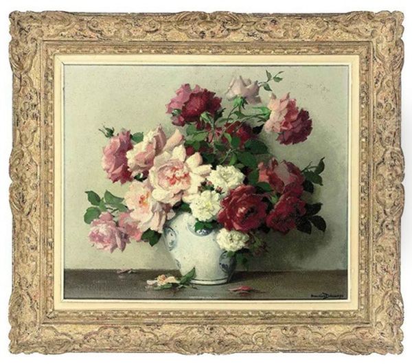 Roses In A Chinese Vase by Maurice Alfred Decamps