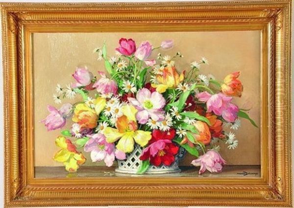 Corbeille De Fleurs Oil Painting by Maurice Alfred Decamps