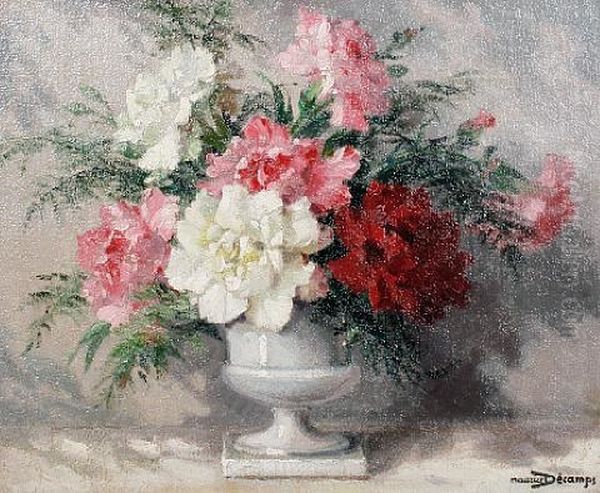 Still Life Of Carnations Oil Painting by Maurice Alfred Decamps