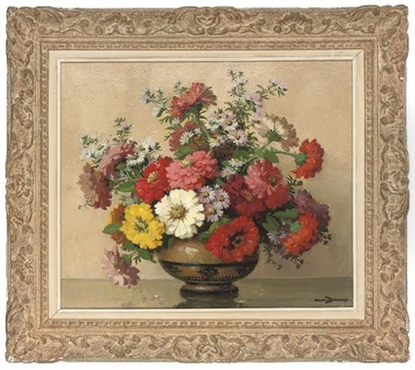 Poppies, Daisies And Asters In A Vase Oil Painting by Maurice Alfred Decamps