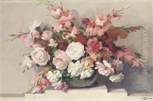 Summer Flowers In A Glass Bowl Oil Painting by Maurice Alfred Decamps