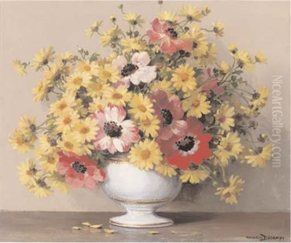 Summer Flowers In A China Bowl Oil Painting by Maurice Alfred Decamps